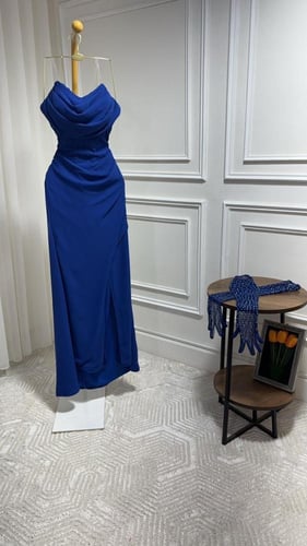 فستان شيفون جورجيت مبطن كامل+ كم تل تطريز فصوصI