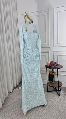 فستان سهرة أخضر ثلجي دانتيل مطرّز – Ice Green Bead...