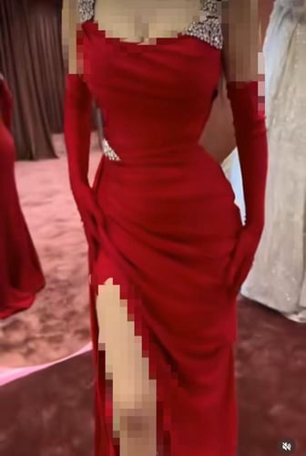 فستان الخامه: كريب استرتش+ تطريز يدوي كرستال