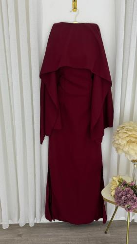 فستان مناسبات ناعم عنابي بكاب محتشم بتصميم راقي