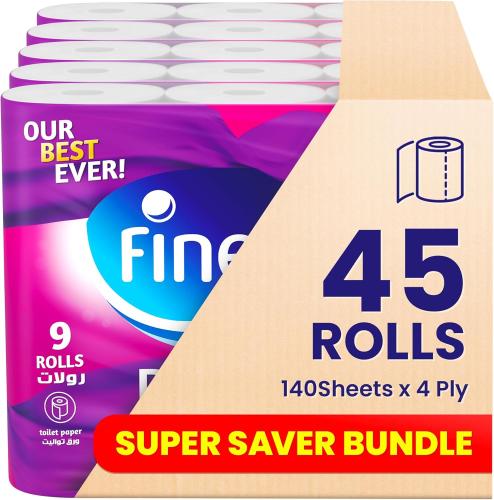 فاين ديلوكس ورق تواليت – 45 لفة × 4 طبقات لنعومة ف...