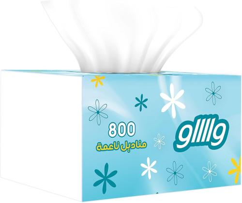مناديل واو وجه بيضاء – 10 علب × 800 منديل طبقة واح...