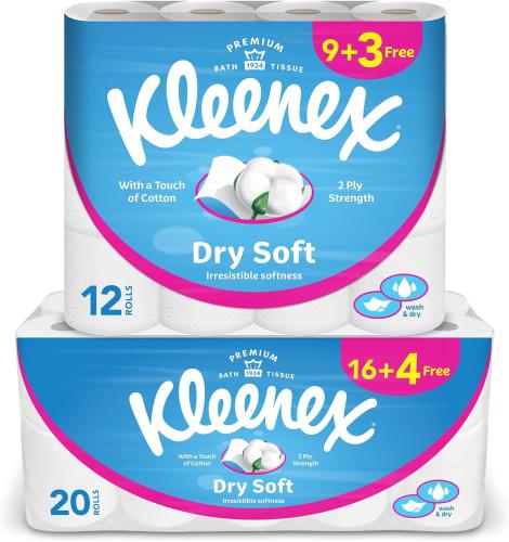 مناديل حمام كلينكس دراي سوفت - 32 لفة ناعمة من طبق...