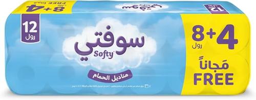 ورق تواليت سوفتي – 12 رول × 200 ورقة، ناعم وماص بط...