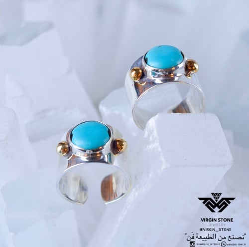 خاتم الفيروز من الفضه الأسترليني و المطلي بالذهب