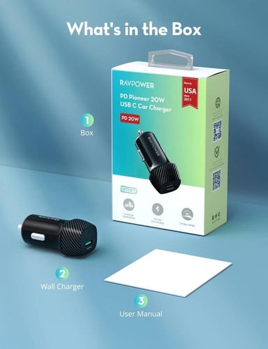 شاحن سيارة راف باور بقوة 20 واط بمنفذ تايب سي - اس...