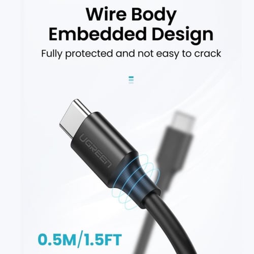 سلك شاحن يوجرين USB-C إلى USB-C بطول 1 م - أسود