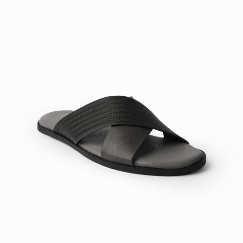 حذاء خليجي عملي بجلد فاخر باللون الرمادي