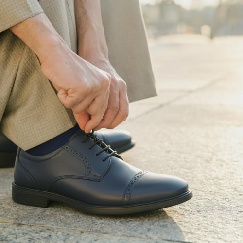 حذاء (CLASSIC) Oxford جلد بقر طبيعي باللون الكحلي