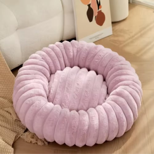 سرير دائري رصاصي كبير من الفرو الناعم مقاس (60*60)