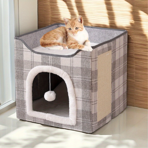 بيت وسريرمن الفرو الناعم للقطط والكلاب الصغيرة مع...