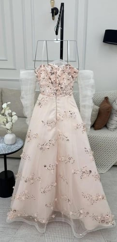 فستان سهرة توب بأكمام طويله منفصله لون خربزي