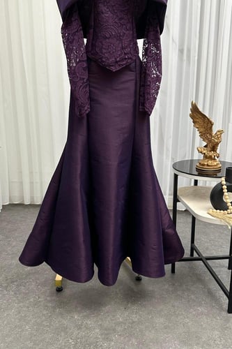 فستان سهرة شانتون ودانتيل بقصه انيقه