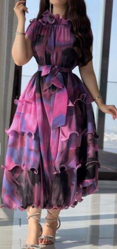 فستان ميدي بطبقات متعرجة