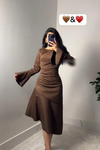 فستان ناعم بلونين برغندي + موكا