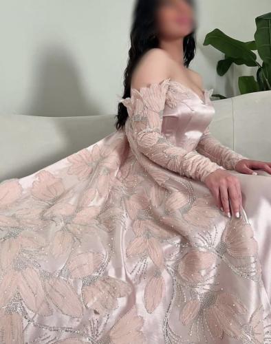 فستان سهره بتصميم راقي وفخم مع ذيل بتطريز كامل