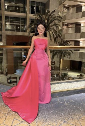 فستان سهرة ناعم هوت بينك