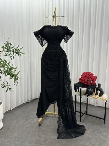 فستان دانتيل اوف شولدر اسود