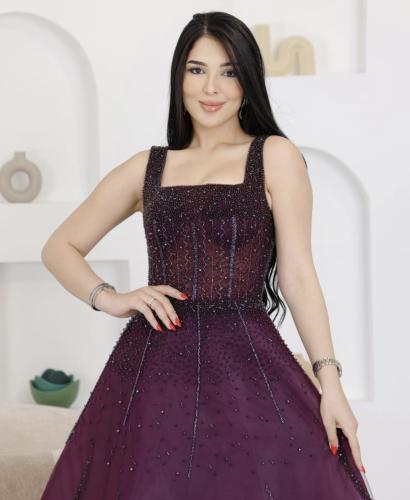 فستان سهره كلوش من خامة الاورجنزا بتطريز خرز