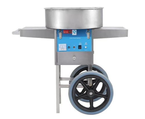 Candy floss machine with wheels