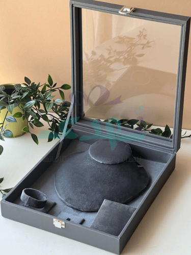 صندوق طقم زجاجي رمادي