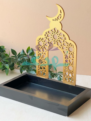 صينية خشب هلال ذهبي