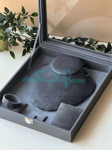 صندوق طقم زجاجي رمادي