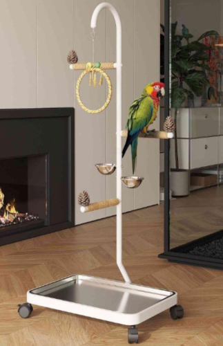 ستاند طيور أبيض عصري مع صينية وصحون ستانليس ستيل