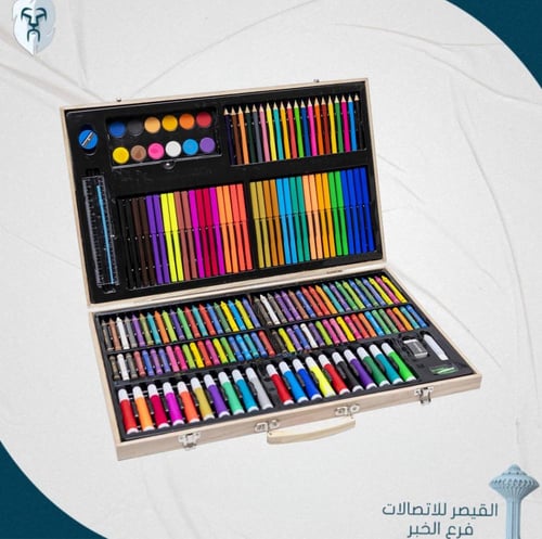 طقم رسم فني فاخر مكون من 180 قطعة في علبة خشبية مح...