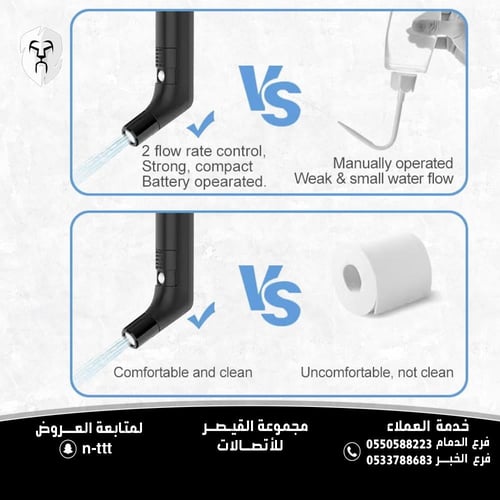 شطاف بيديه كهربائي محمول مع خرطوم بطول 1.2 متر وحا...