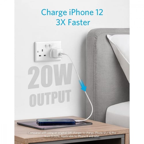 شاحن جداري 20 واط من أنكر - أبيض