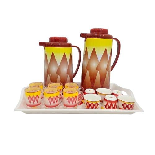 طقم شاي قهوة نقشة الغضار أحمر