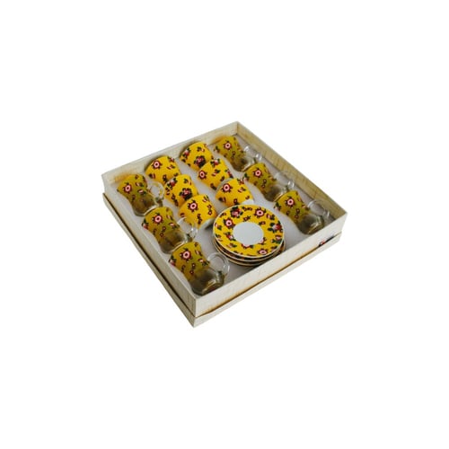 طقم استكانات وصحون و فناجين شالكي أصفر