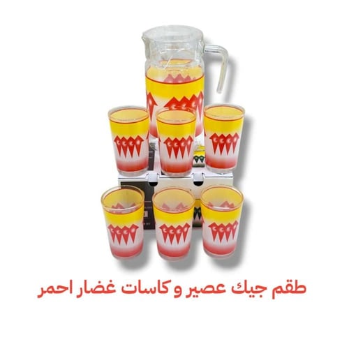 طقم جيك عصير و كاسات غضار احمر