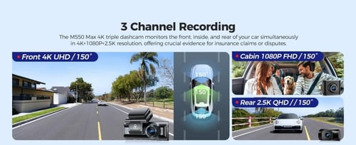 داش كام 3 كاميرات AZDOME M550 max