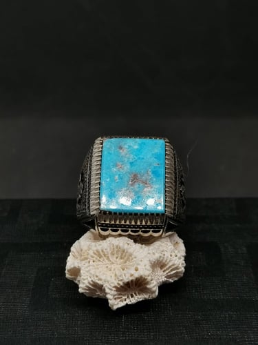 اخاتم الفضة بحجر فيروز نيشابوري ايراني قلمزني بصيا...