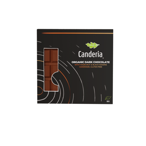 شوكولاتة داكنة عضوية 70 ٪مع بندق وزبيب أسود خالية...