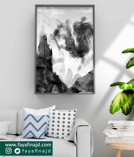 لوحه جدارية فنية تجريدية بالأبيض و الأسود
