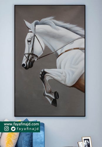 لوحة جدارية خيل عربي ابيض مع بني