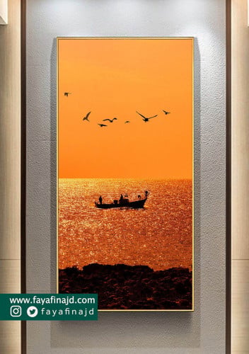 Wall art, natural scene, sunset time, in the sea, and birds