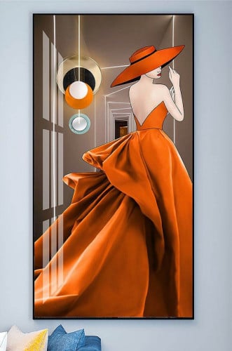 لوحة جدارية فنية بنت مع فستان جميل