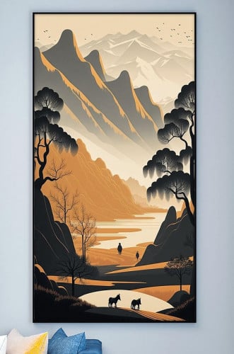 لوحه جدارية فنية منظر طبيعي بالأبيض و الأسود