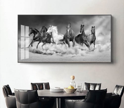 Wall art painting of horses in black and white