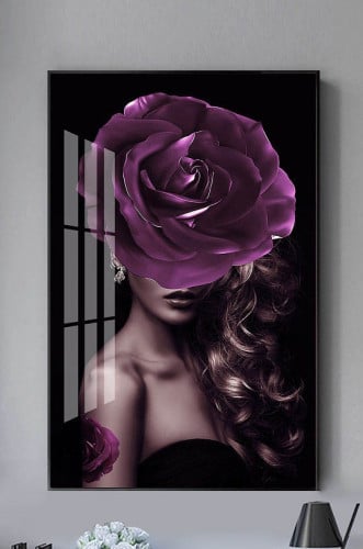A beautiful girl wall art with a purple flower