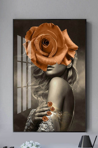 A beautiful girl with a flower artistic wall panel