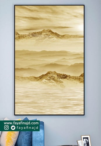 لوحه جدارية مناظر طبيعية جبال ذهبية جمليه