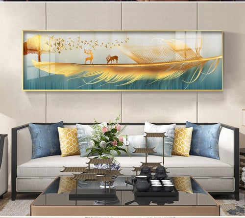 لوحه جدارية كبيرة غزلان وريش جميله جدا