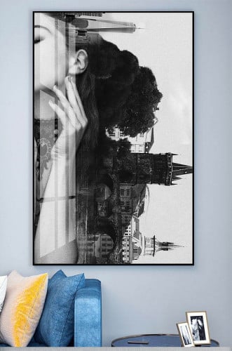 لوحة جدارية فنية بنت مع مدينه