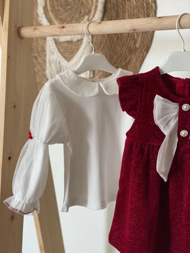 طقم قطعتين فستان احمر مع بلوزة