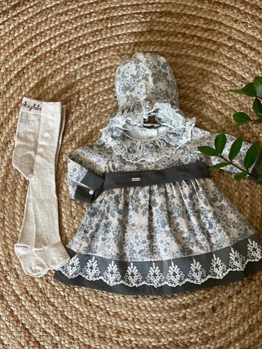 طقم مواليد أسباني 3 قطع باللون الرمادي الغامق